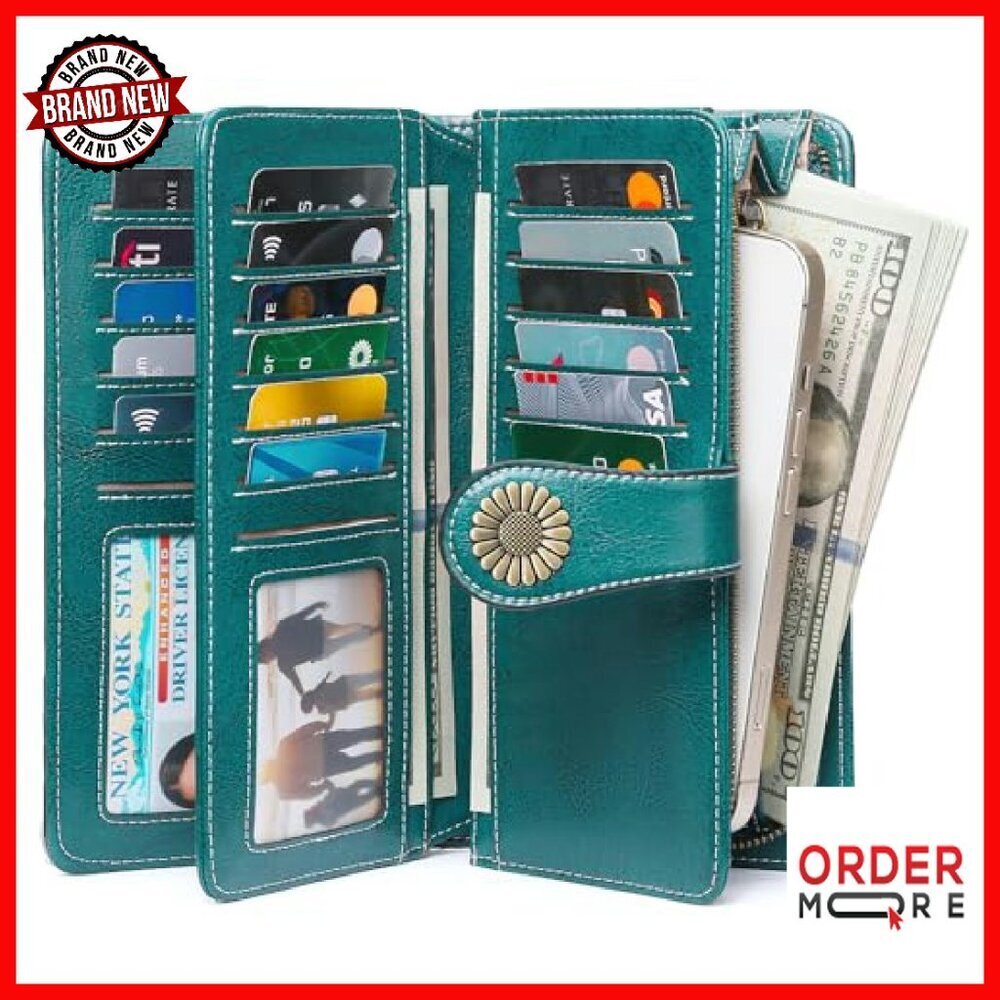 Leather RFID Blocking Wristlet Wallet with Large Capacity Card Holder - Picture 3 of 8